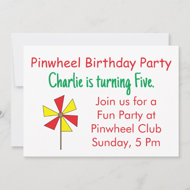 Red Yellow Pinwheel Kids Birthday Party Invitation (Front)