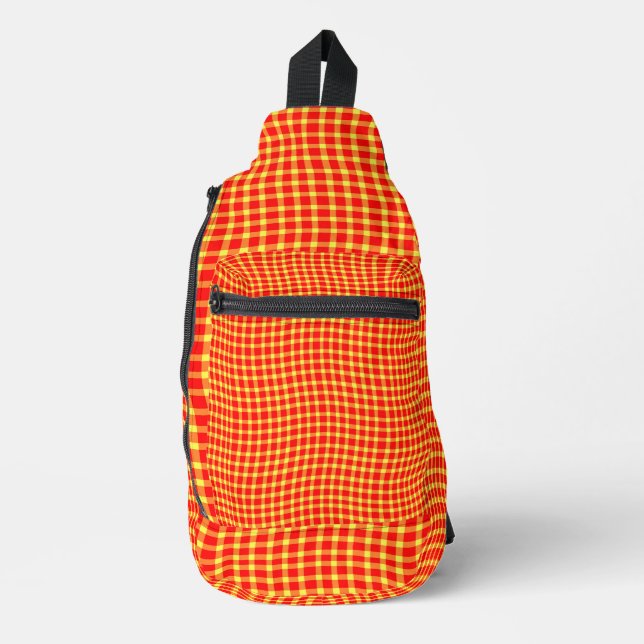Red Yellow Plaid Checker Seamless Pattern Sling Bag (Front)