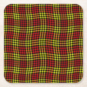 Red Yellow Plaid Chequered Seamless Pattern Square Paper Coaster