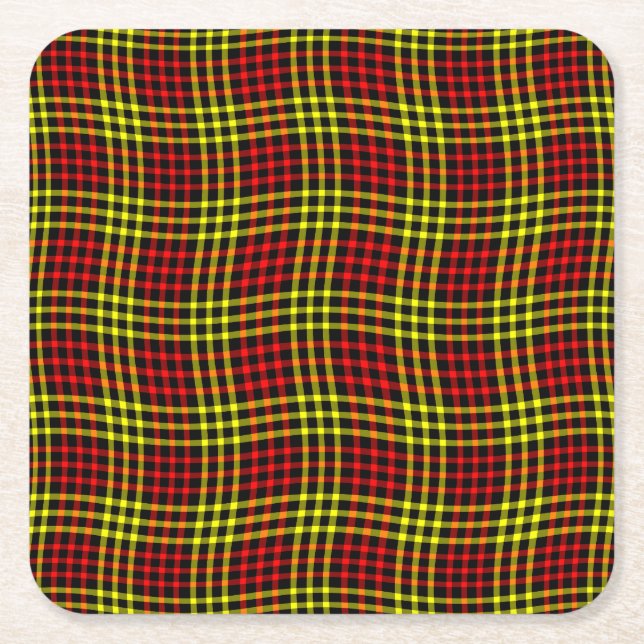 Red Yellow Plaid Chequered Seamless Pattern Square Paper Coaster (Front)