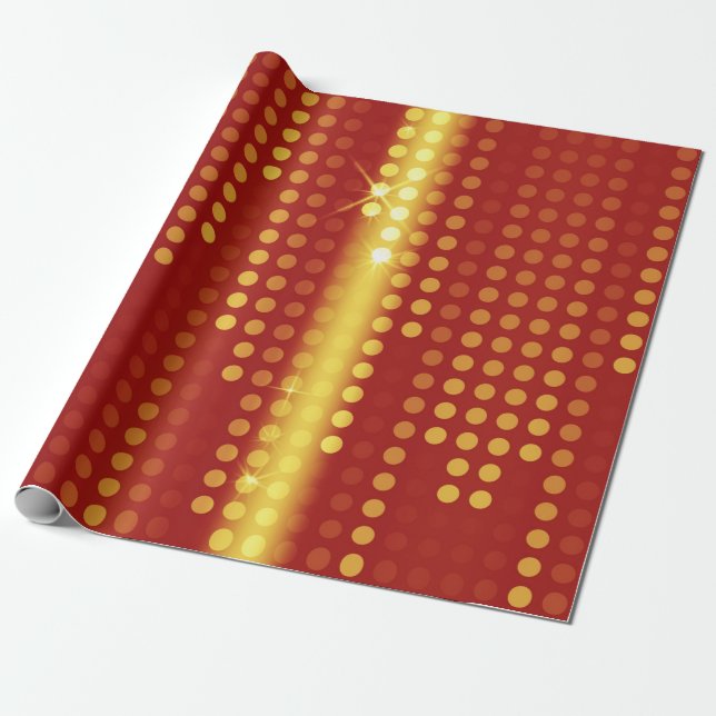 Red Yellow Polka Dots Matrix patterned Wrapping Paper (Unrolled)