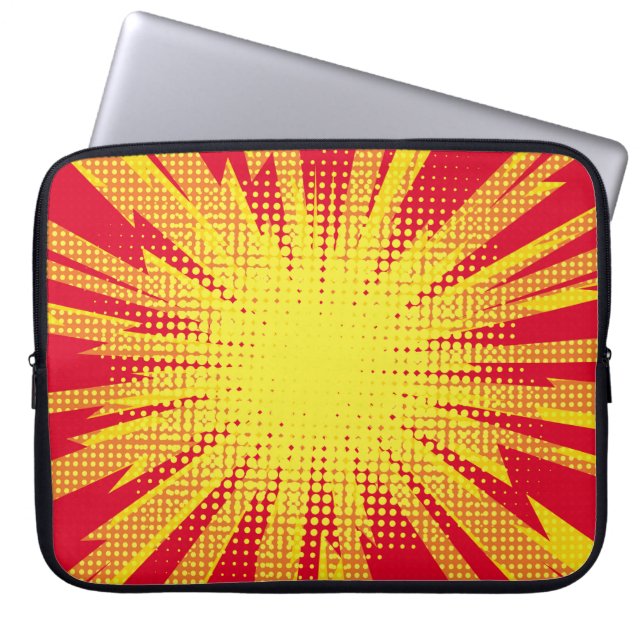 Red yellow pop art retro background cartoon lightn laptop sleeve (Front)