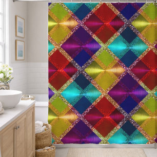 Red Yellow Purple Glitter Plaid Design Shower Curtain