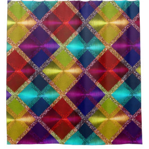Red Yellow Purple Glitter Plaid Design Shower Curtain