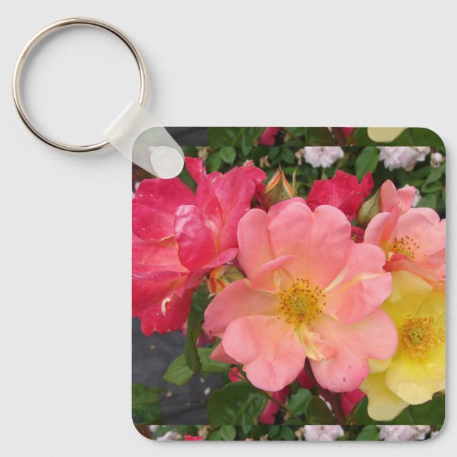 Red Yellow Rose Flower Floral Roses Key Ring (Front)