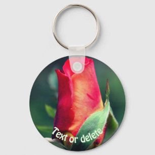 Red Yellow Rosebud Flower Personalised Key Ring