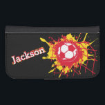Red yellow soccer / football goal named flap case<br><div class="desc">Bright yellow and red (Spanish) football / soccer ball splatting in the back of the goal / net kids cell phone case. Ideal for football or soccer fans,  personalise with your own name currently reads Jackson. Designed by Sarah Trett.</div>