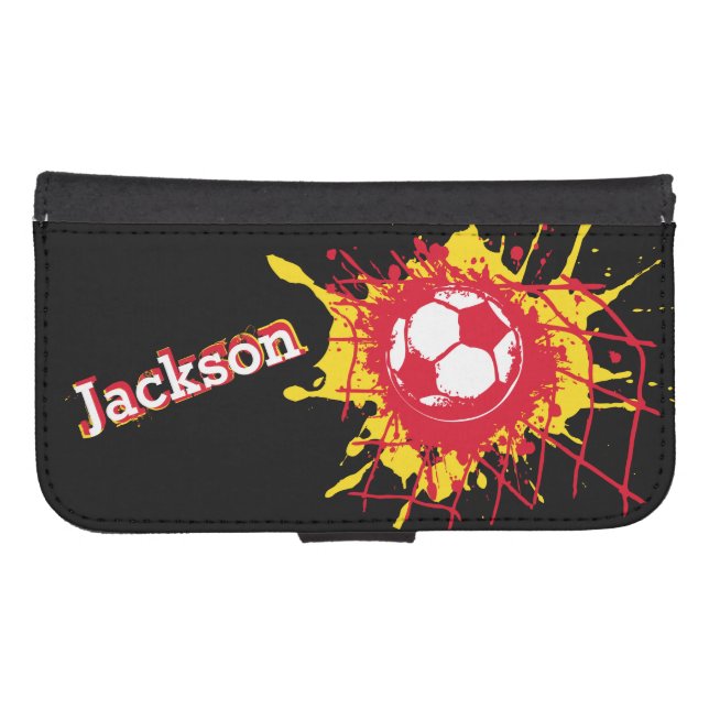 Red yellow soccer / football goal named flap case samsung galaxy wallet case (Front (Horizontal))