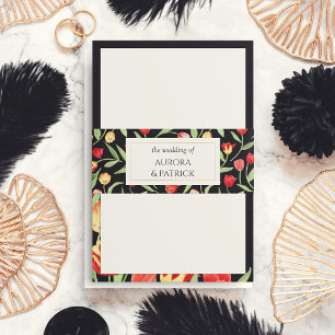Red & Yellow Spring Tulip Black Floral Wedding  Invitation Belly Band