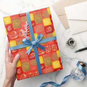 Red & Yellow Square Faus Glitter Opal Wrapping Paper