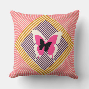 Red Yellow Stripe Black Butterfly Cushion