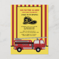 Red Yellow Striped Firetruck Child's 3rd Birthday
