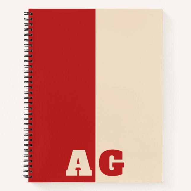 Red Yellow Stripes Bold Monogram Notebook (Front)