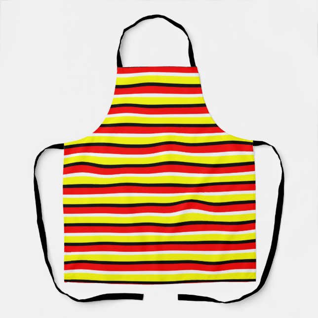 Red Yellow Stripes Pattern Design Apron (Front)
