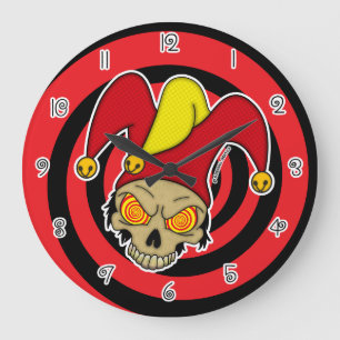 Red Yellow Swirl Eyes Dead Joker  (Round) Large Clock