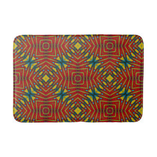  Red Yellow & Teal Abstract Print Ethnic Geometric Bath Mat