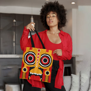 Red yellow tiki tote bag