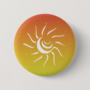 Red yellow tribal sun 6 cm round badge