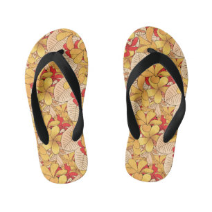 Red & Yellow Tropical Floral Pattern Vacation Kid's Thongs