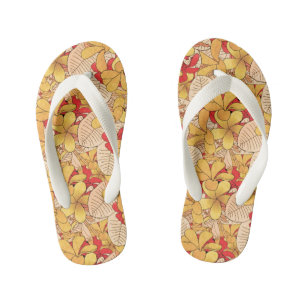Red & Yellow Tropical Floral Pattern Vacation Kid's Thongs
