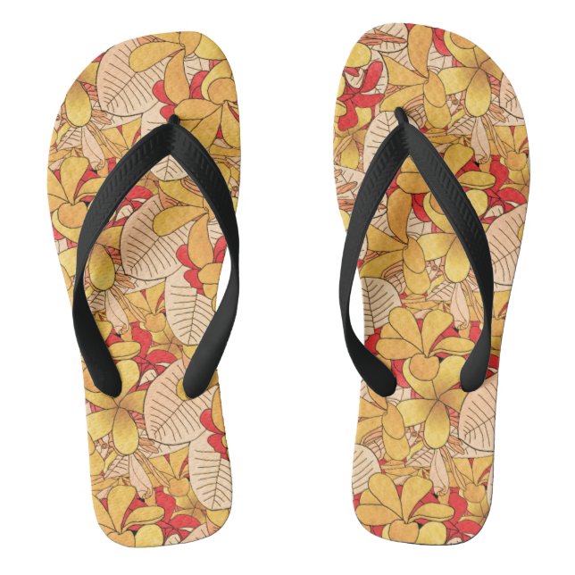 Red & Yellow Tropical Floral Pattern Vacation Thongs (Footbed)