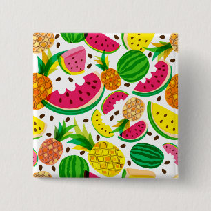Red & Yellow Tropical Fruit Pattern 15 Cm Square Badge
