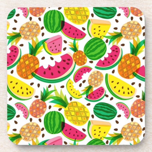 Red & Yellow Tropical Fruit Pattern Coaster (Front)