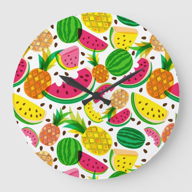 Red & Yellow Tropical Fruit Pattern Large Clock (Front)