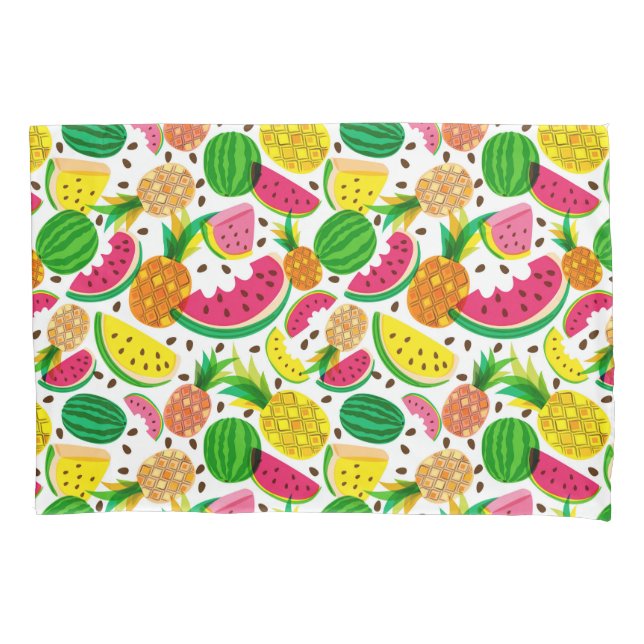 Red & Yellow Tropical Fruit Pattern Pillowcase (Front-Left)