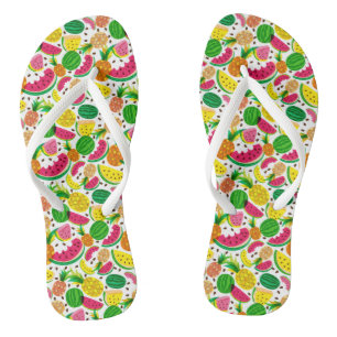 Red & Yellow Tropical Fruit Pattern Thongs