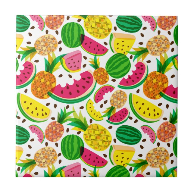 Red & Yellow Tropical Fruit Pattern Tile (Front)