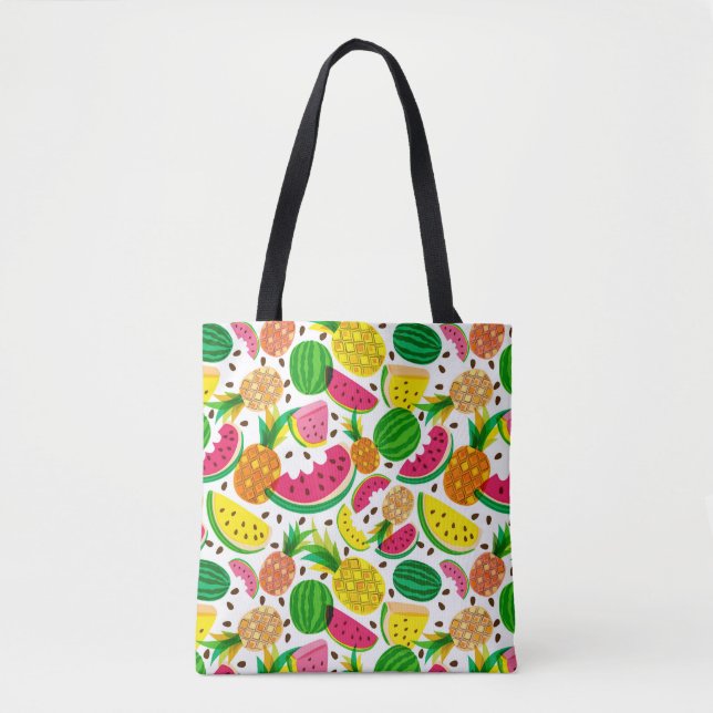 Red & Yellow Tropical Fruit Pattern Tote Bag (Front)