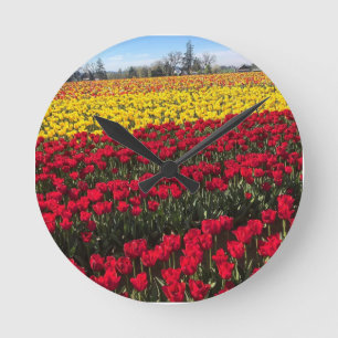Red & Yellow Tulip Field Round Clock