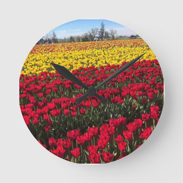 Red & Yellow Tulip Field Round Clock (Front)