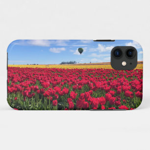 Red & Yellow Tulip Field with Hot Air Balloon iPhone 11 Case