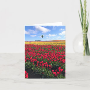 Red & Yellow Tulip Field with Hot Air Balloon Thank You Card