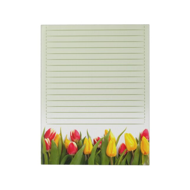 Red Yellow Tulip Flowers Green Background Lined Notepad (Rotated)
