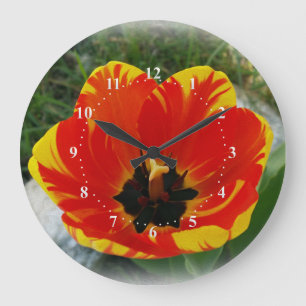 Red yellow tulip large clock
