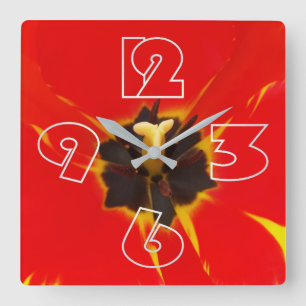 red yellow tulip square wall clock