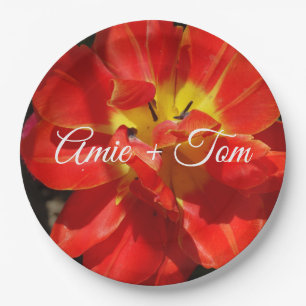 Red Yellow Tulip Wedding Custom Paper Plates
