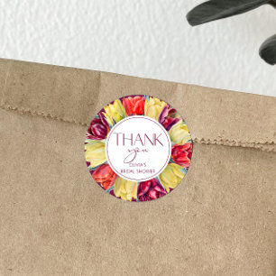 Red yellow tulips Bridal shower Thank You Classic Round Sticker