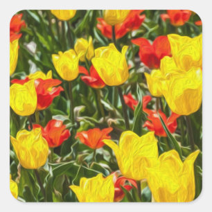 Red & Yellow Tulips Square Sticker