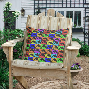 Red Yellow Turquoise and other Colour Dolphins Cushion