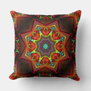 Red yellow twisted eight-pointed star kaleidoscope cushion