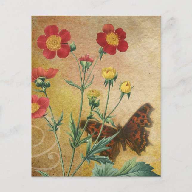 Red & Yellow Vintage Floral Scrapbook Paper (Front)
