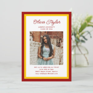 Red Yellow White Border Photo Graduation Party Invitation