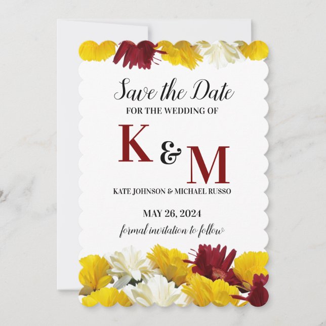 Red Yellow White Gerbera Daisy Floral Save The Date (Front)