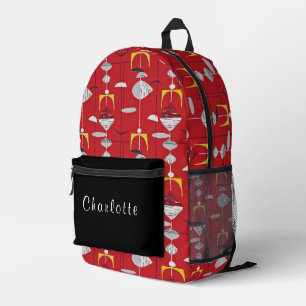 Red Yellow White Mid Century Modern Pattern Printed Backpack