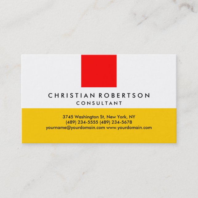 Red Yellow White Plain Modern Business Card (Front)