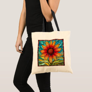 Red & Yellow Wildflower in Stained Glass Tote Bag